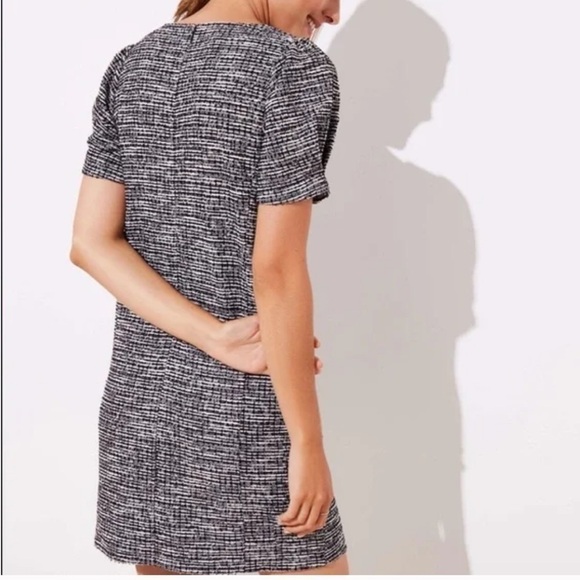 NEW LOFT Tweed Buttoned Shift Dress Business Casual Career Black White Women 6 - Picture 6 of 11